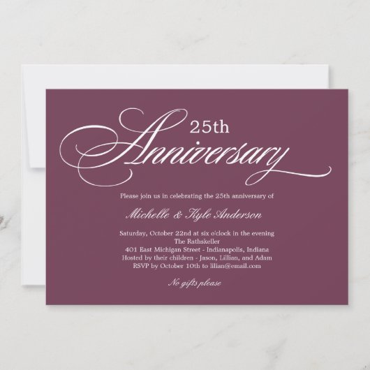 Charming Script Jubileum Invitation - Paars Kaart (Voorkant)