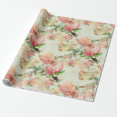Charming Shabby Chic Pink Floral Rozen Art Patroon Cadeaupapier (Uitgerold)
