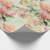 Charming Shabby Chic Pink Floral Rozen Art Patroon Cadeaupapier (Hoek)