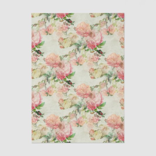Charming Shabby Chic Pink Floral Rozen Art Patroon Tissuepapier (Voorkant)