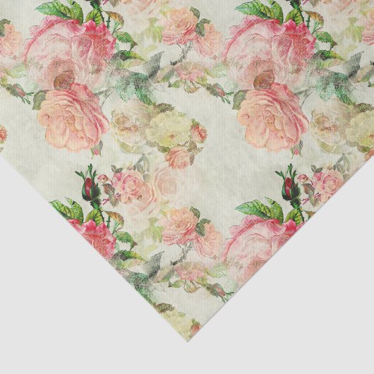 Charming Shabby Chic Pink Floral Rozen Art Patroon Tissuepapier (Detail)