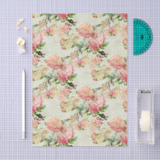 Charming Shabby Chic Pink Floral Rozen Art Patroon Tissuepapier (Craft)