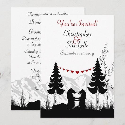 Charming Silhouette Mountain Beer Couple Wedding Kaart (Voorkant / Achterkant)