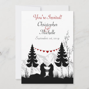Charming Silhouette Mountain Beer Couple Wedding Kaart