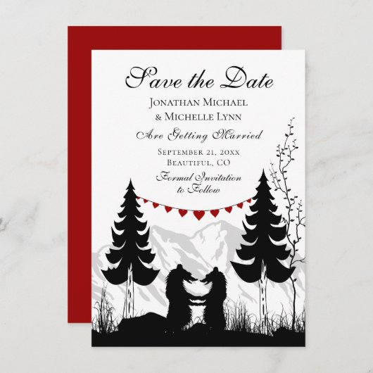 Charming Silhouette Mountain Beer Couple Wedding Save The Date (Voorkant / Achterkant)