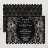 Charming Silver Art Deco Peacocks Wedding Kaart (Voorkant / Achterkant)