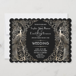 Charming Silver Art Deco Peacocks Wedding Kaart
