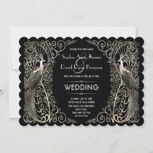 Charming Silver Art Deco Peacocks Wedding Kaart