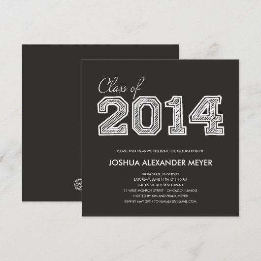 Charming Sketch Graduy Party Invitation Kaart (Voorkant / Achterkant)