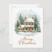 Charming Snow-Covered Christmas Farmhouse Feestdagenkaart (Voorkant / Achterkant)