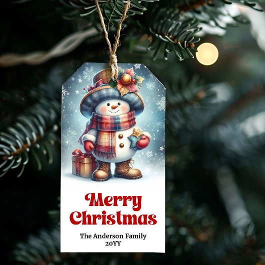 Charming Snowman Kids Gift Tag Personalized Xmas Cadeaulabel