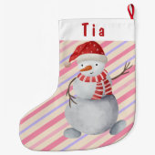 Charming Snowman Pink and Paars Striped Kerstmis Grote Kerstsok (Achterkant)