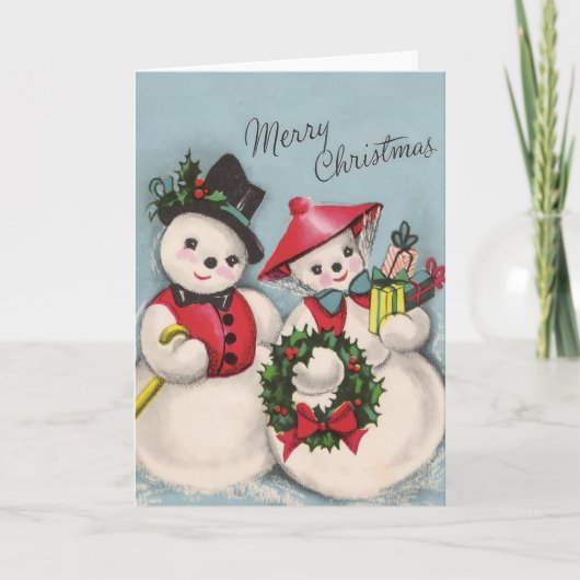 Charming Snowmen Couple Feestdagen Kaart (Voorkant)