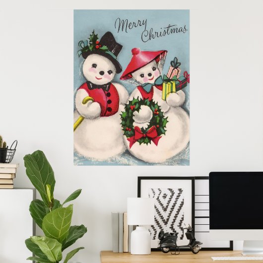 Charming Snowmen Couple Poster (Thuiskantoor)