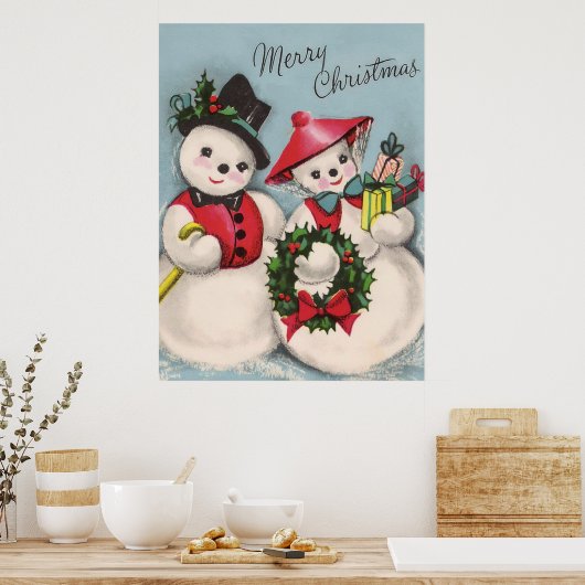 Charming Snowmen Couple Poster (Keuken)