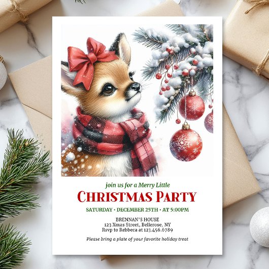 Charming snowy forest baby deer Christmas invite  Kaart