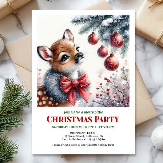 Charming snowy forest baby deer Christmas invite  Kaart