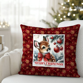 Charming snowy scene baby deer kids room decor  kussen