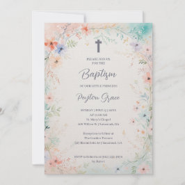 Charming Soft Botanical Floral Frame Baptism Kaart