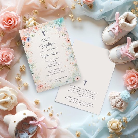 Charming Soft Botanical Floral Frame Baptism Kaart