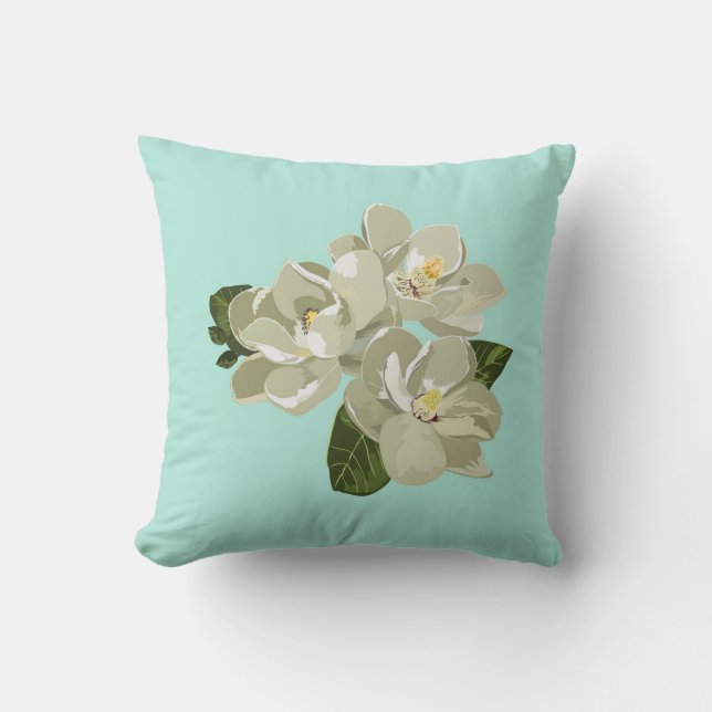 Charming Southern Magnolia Aqua Pillow Kussen (Voorkant)