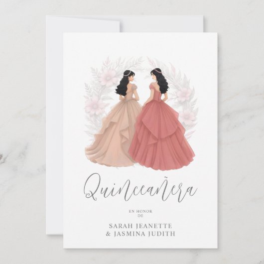 Charming Spanish Dusty Pink Shades XVs Twins Kaart (Voorkant)