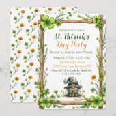 Charming Spring Clover & Gnome Invitation  Kaart (Voorkant / Achterkant)