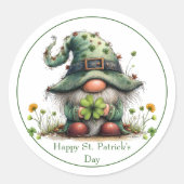 Charming Spring Clover & Gnome Ronde Sticker (Voorkant)