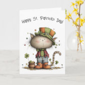 Charming St. Patrick’s Day Cat and Pot of Gold Kaart (Gele Bloem)