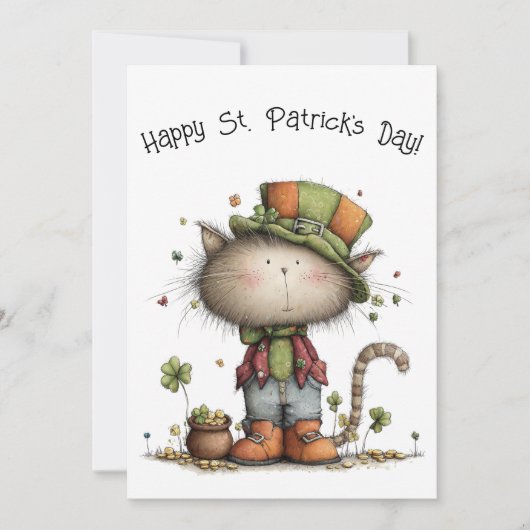 Charming St. Patrick’s Day Cat & Pot of Gold Flat Kaart (Voorkant)