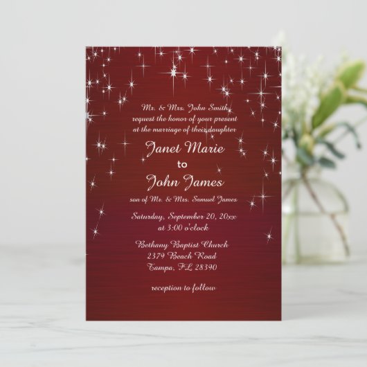 Charming Star Struck Wedding | Burgundy Red Kaart (Staand voorkant)