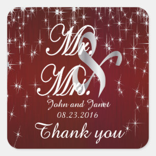 Charming Star Struck Wedding   Burgundy Red Vierkante Sticker