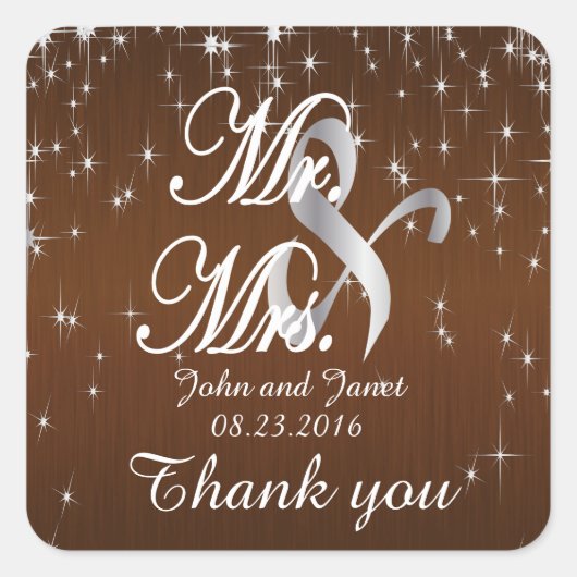 Charming Star Struck Wedding | Chocoladebruin Vierkante Sticker (Voorkant)
