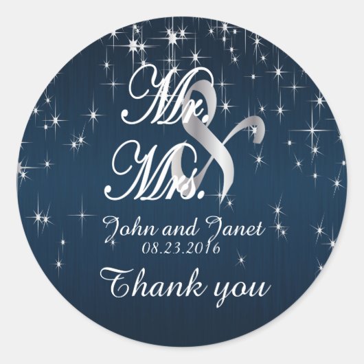 Charming Star Struck Wedding in Navy Blue Ronde Sticker (Voorkant)