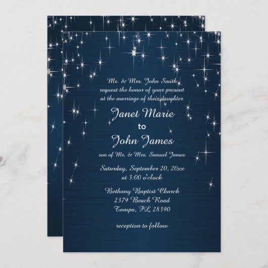 Charming Star Struck Wedding | Navy Blue Kaart (Voorkant / Achterkant)