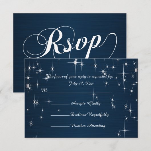 Charming Star Struck Wedding | Navy Blue RSVP Kaartje (Voorkant / Achterkant)
