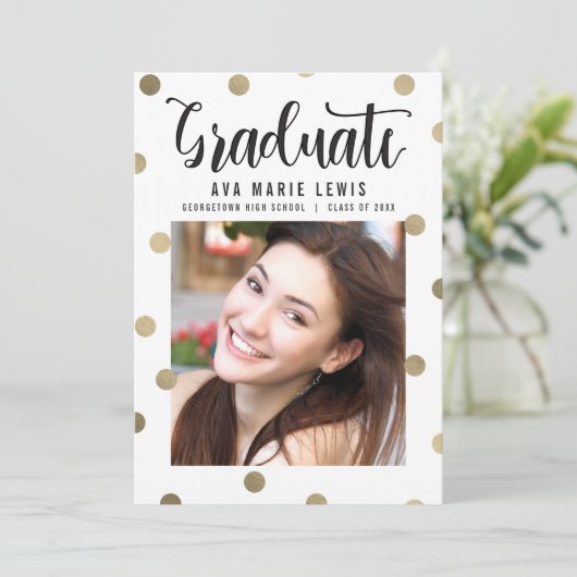 Charming Stippen Faux Folie Afstuderen kondiging Aankondiging (Staand voorkant)