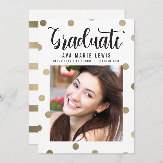 Charming Stippen Faux Folie Afstuderen kondiging Aankondiging (Voorkant / Achterkant)