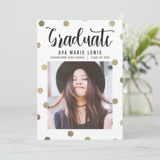 Charming Stippen Faux Folie Afstuderen kondiging Aankondiging (Staand voorkant)