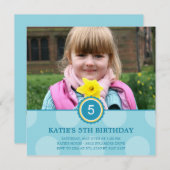 Charming Stippen Foto Birthday Invitation (blauw) Kaart (Voorkant / Achterkant)