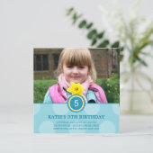 Charming Stippen Foto Birthday Invitation (blauw) Kaart (Staand voorkant)