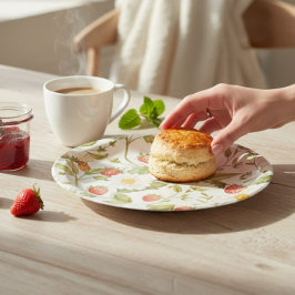 Charming Strawberry Daisy Botanical Watercolor Papieren Bordje