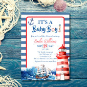 Charming Striped Blue Red Nautical Ahoy Baby Boy Kaart