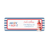 Charming Striped Blue Red Nautical Ahoy Boy Etiket (Voorkant)