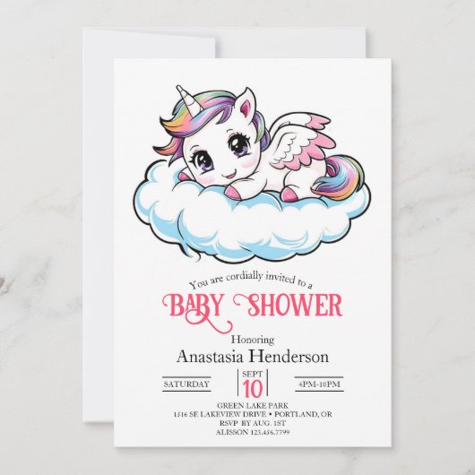 Charming Sweet Unicorn Baby Shower Kaart (Voorkant)