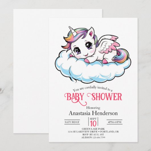 Charming Sweet Unicorn Baby Shower Kaart (Voorkant / Achterkant)