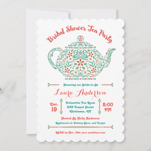 Charming Teapot Bridal Shower Invitation Kaart (Voorkant)