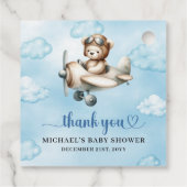 Charming Teddy Bear Pilot Blue Brown Baby Shower Bedankjes Labels (Achterkant)