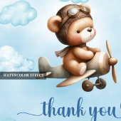 Charming Teddy Bear Pilot Blue Brown Baby Shower Bedankjes Labels