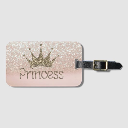 Charming Tiara, prinses, Glitter Bokeh Bagagelabel (Voorkant (horizontaal))